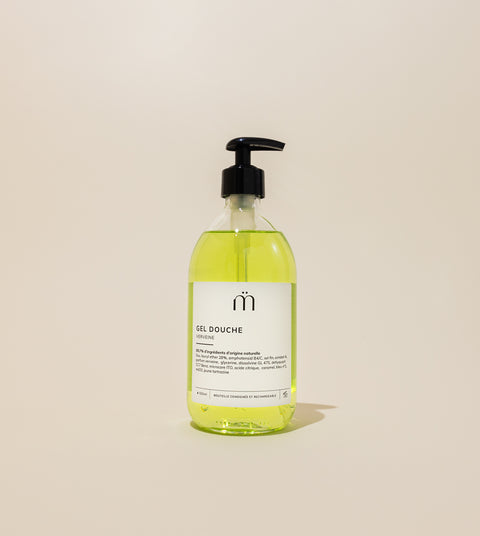 gel douche naturel a la verveine flacons en verre 500ml ou 1L consignes et rechargeables