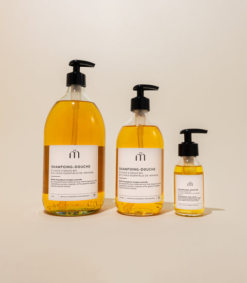 shampoing douche bio huile d argan et huile essentielle de verveine pour hydrater la peau naturellement